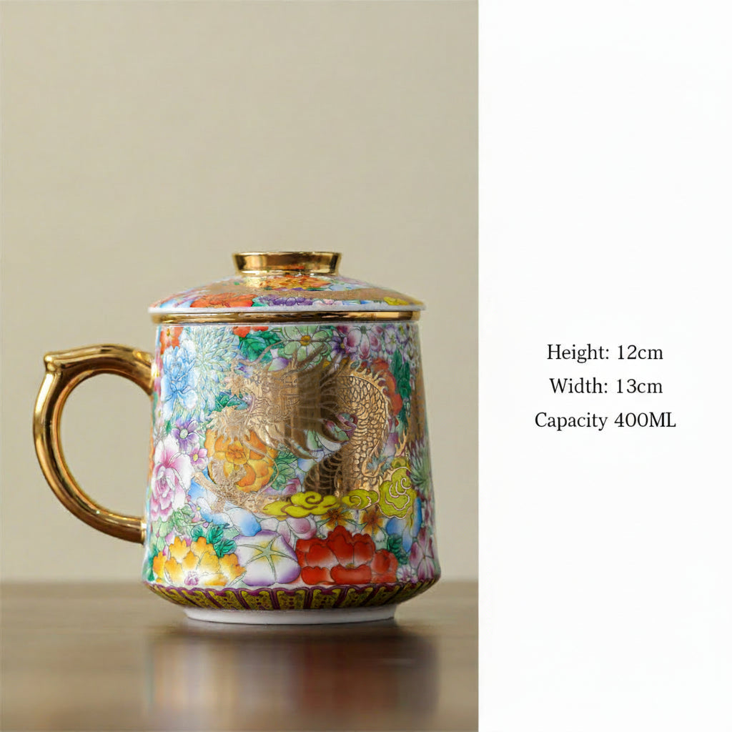 Dragon and Phoenix Lidded Porcelain Mug