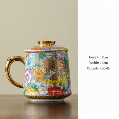 Dragon and Phoenix Lidded Porcelain Mug