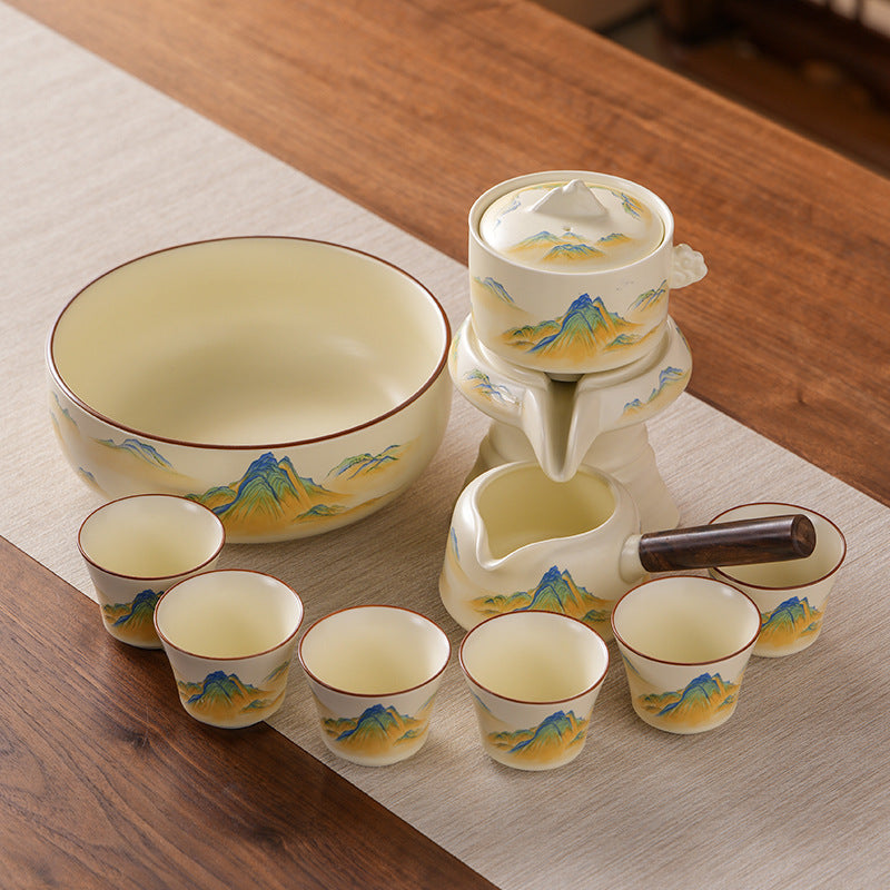 Ru-Style Thousand-Li Landscape Automatic Gongfu Tea Set – Six-Cup Automatic Set (Tea Rinse Bowl)