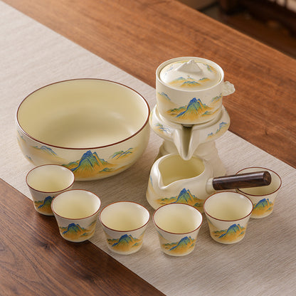 Ru-Style Thousand-Li Landscape Automatic Gongfu Tea Set – Six-Cup Automatic Set (Tea Rinse Bowl)