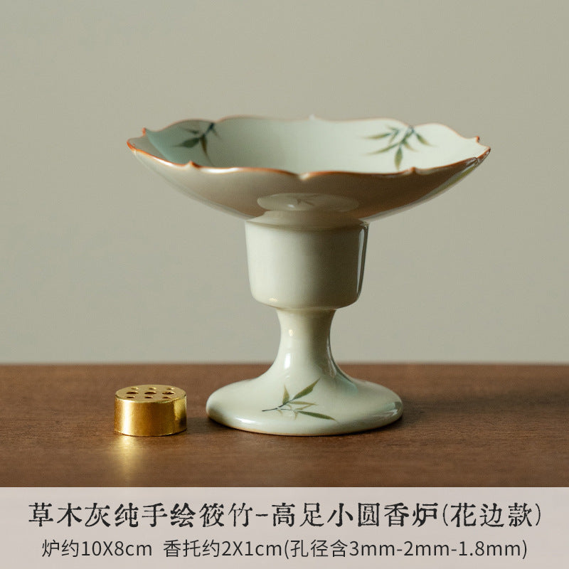 Hand-Painted Bamboo Incense Burner – Plant-Ash Glaze