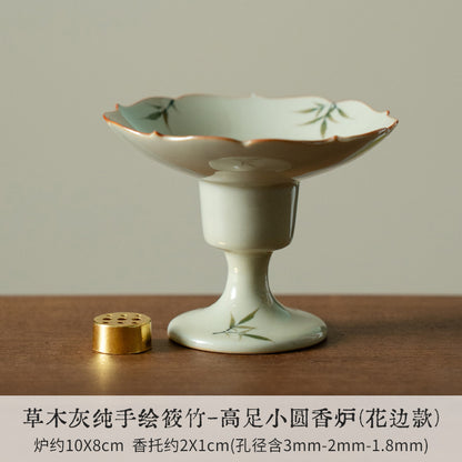 Hand-Painted Bamboo Incense Burner – Plant-Ash Glaze