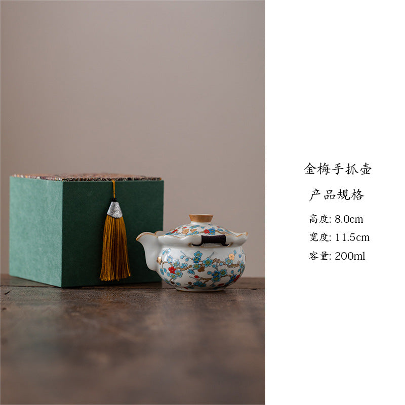 Ru-Style Golden Plum tea set – Handle Pot (Gift Box)