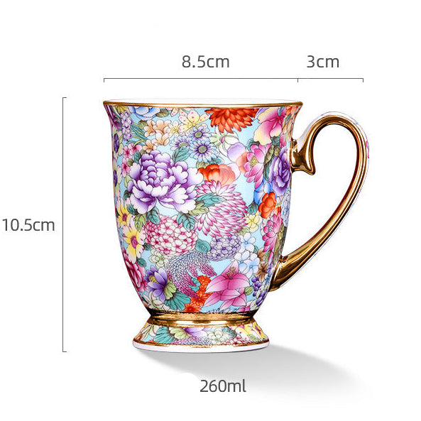 Patterned Porcelain Mug with Spoon