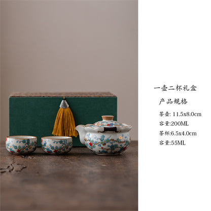 Ru-Style Golden Plum tea set – Handle Pot + 2 Cups (Gift Box)