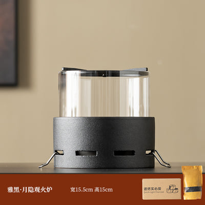 Moonlit Fire Charcoal Stove - Black + Quick-Ignition Charcoal and Wood Charcoal