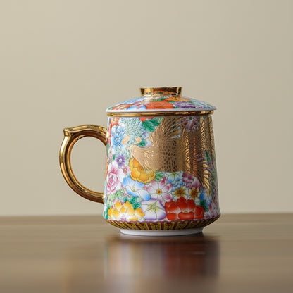 Dragon and Phoenix Lidded Porcelain Mug