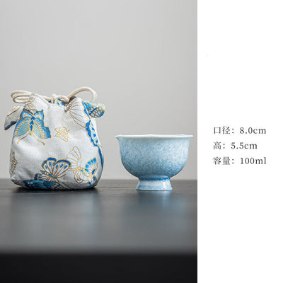Crystalline Blue Flower-Rim Cup + Storage Bag