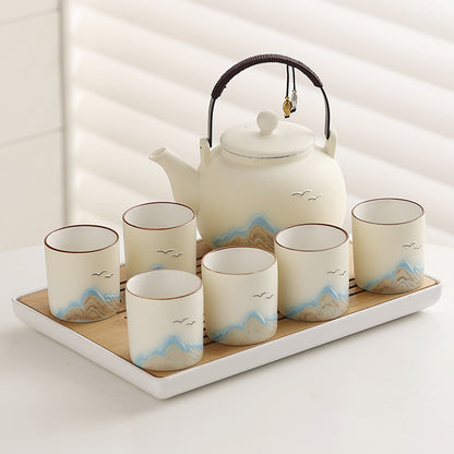 Matte Distant-Mountain Tea Set – Cream / Melamine Tray