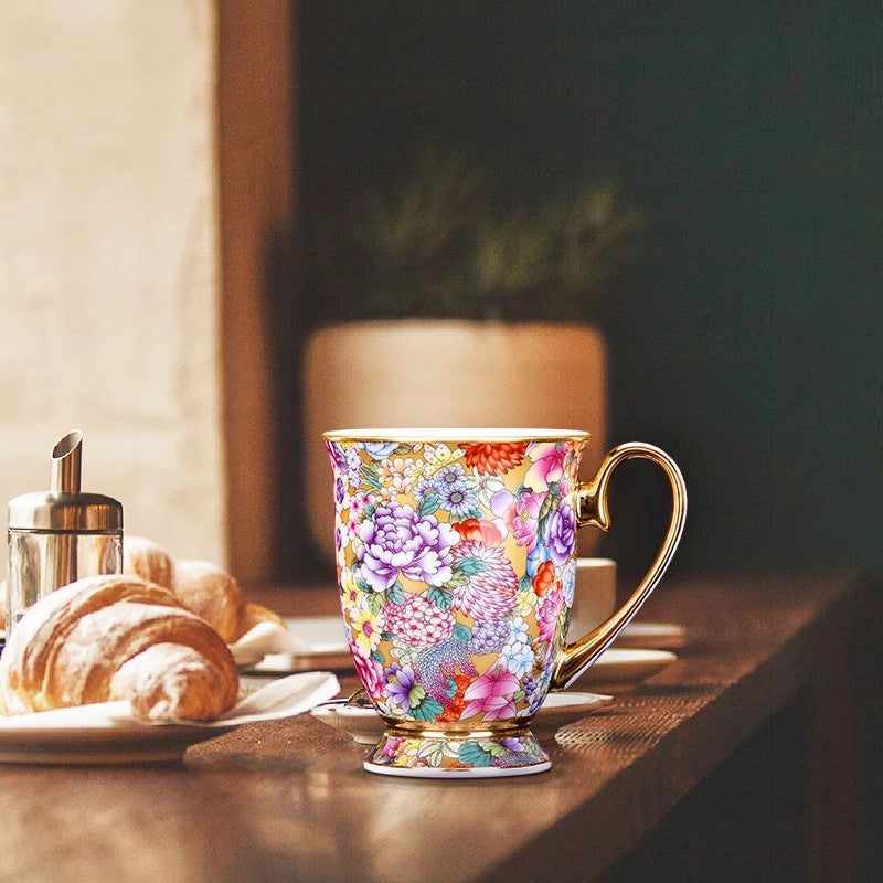 Patterned Porcelain Mug with Spoon