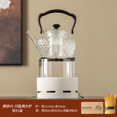 Moonlit Fire Charcoal Stove - White + Clear Diamond Teapot + Charcoal