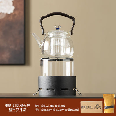 Moonlit Fire Charcoal Stove - Black + Clear Fortune Teapot + Charcoal