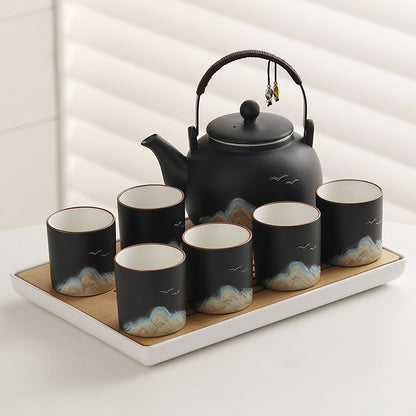 Matte Distant-Mountain Tea Set – Black / Melamine Tray