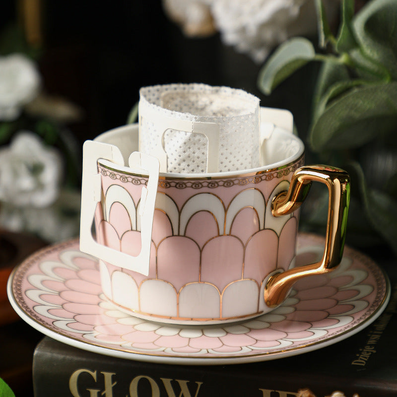 Pink and Blue Porcelain Cup and Saucer Set