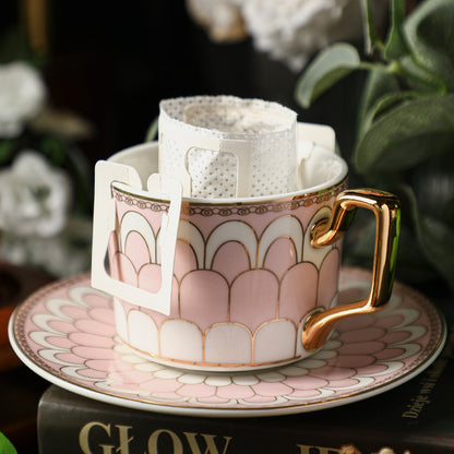 Pink and Blue Porcelain Cup and Saucer Set