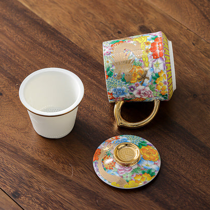 Dragon and Phoenix Lidded Porcelain Mug