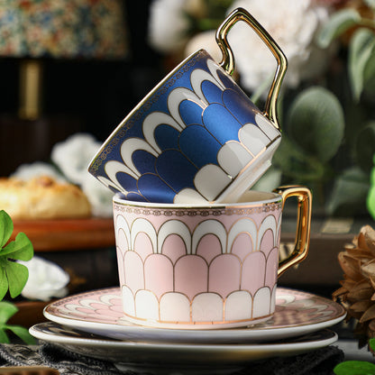 Pink and Blue Porcelain Cup and Saucer Set