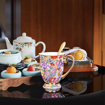 Patterned Porcelain Mug with Spoon