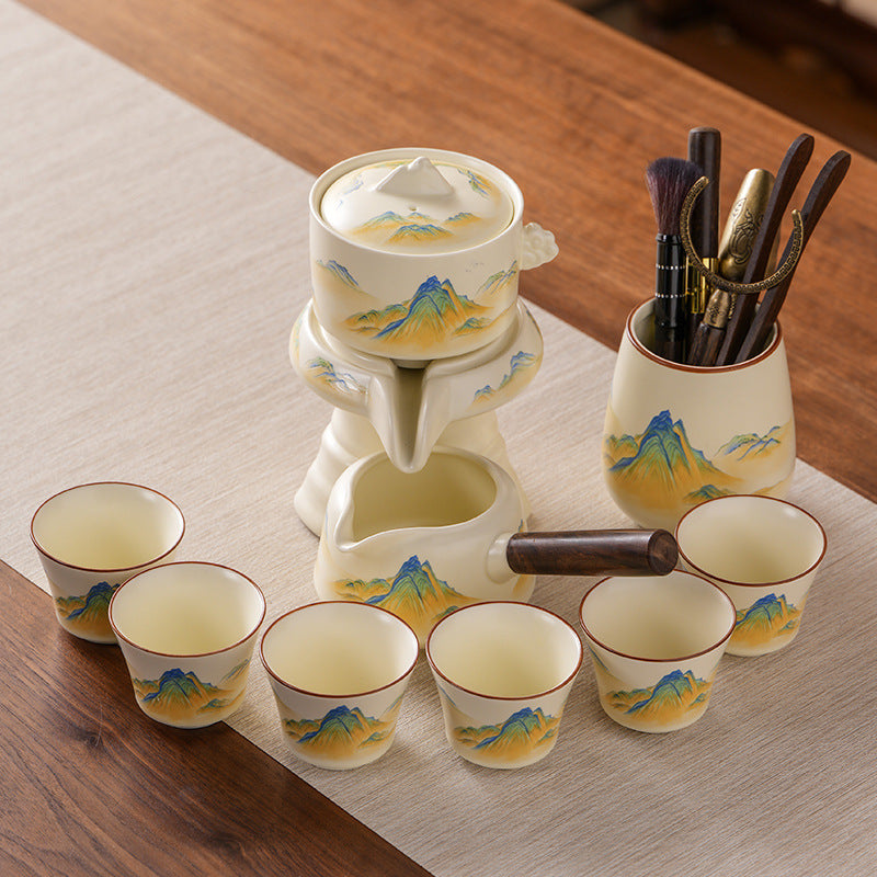 Ru-Style Thousand-Li Landscape Automatic Gongfu Tea Set – Six-Cup Automatic Set (Six Tea Tools)