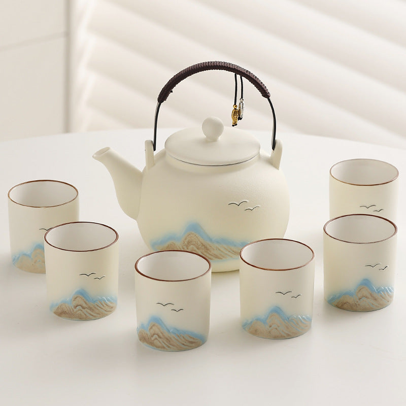 Matte Distant-Mountain Tea Set – Cream / No Tray