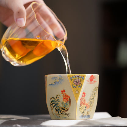 Golden Rooster Dawn Ru-Style Ceramic Tea Cup – Crackle Glaze