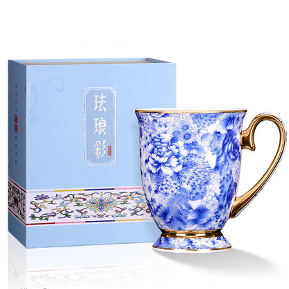 Patterned Porcelain Mug with Spoon