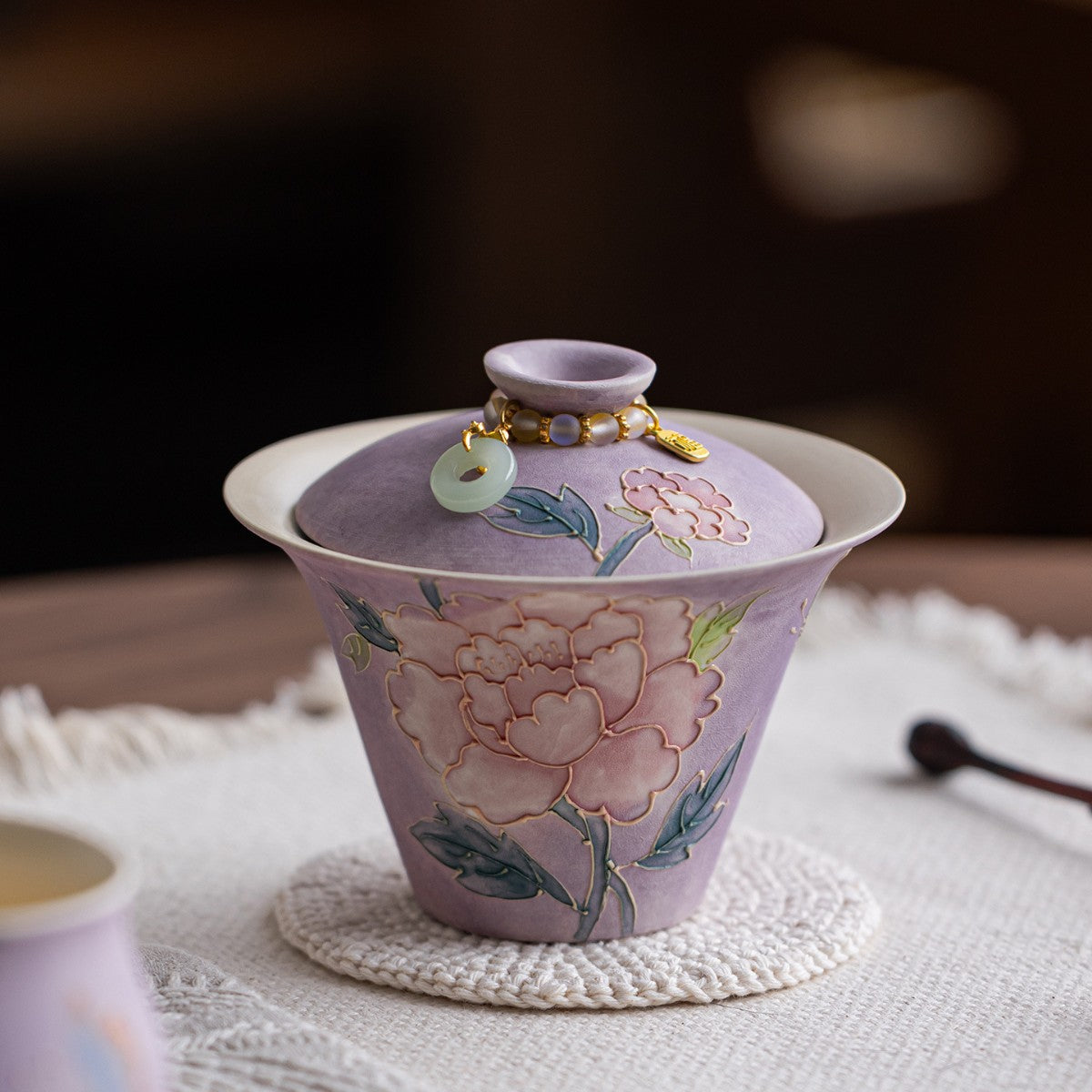 Purple Mist Peony hand-painted porcelain – detail