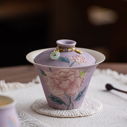 Purple Mist Peony hand-painted porcelain – detail