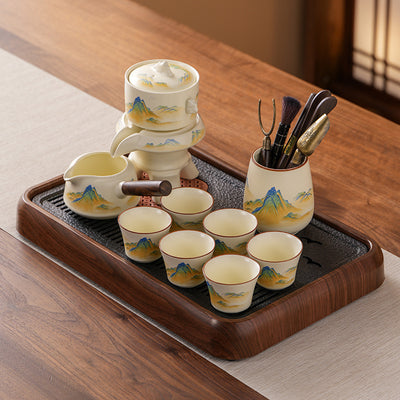 Six-Cup Automatic Set (Six Tea Tools + Walnut-Grain Dry-Brewing Tray)
