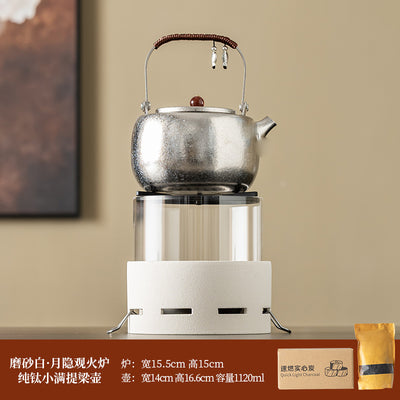 Moonlit Fire Charcoal Stove - White + Xiaoman Handle Teapot + Charcoal