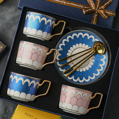 Pink and Blue Porcelain Cup and Saucer Set