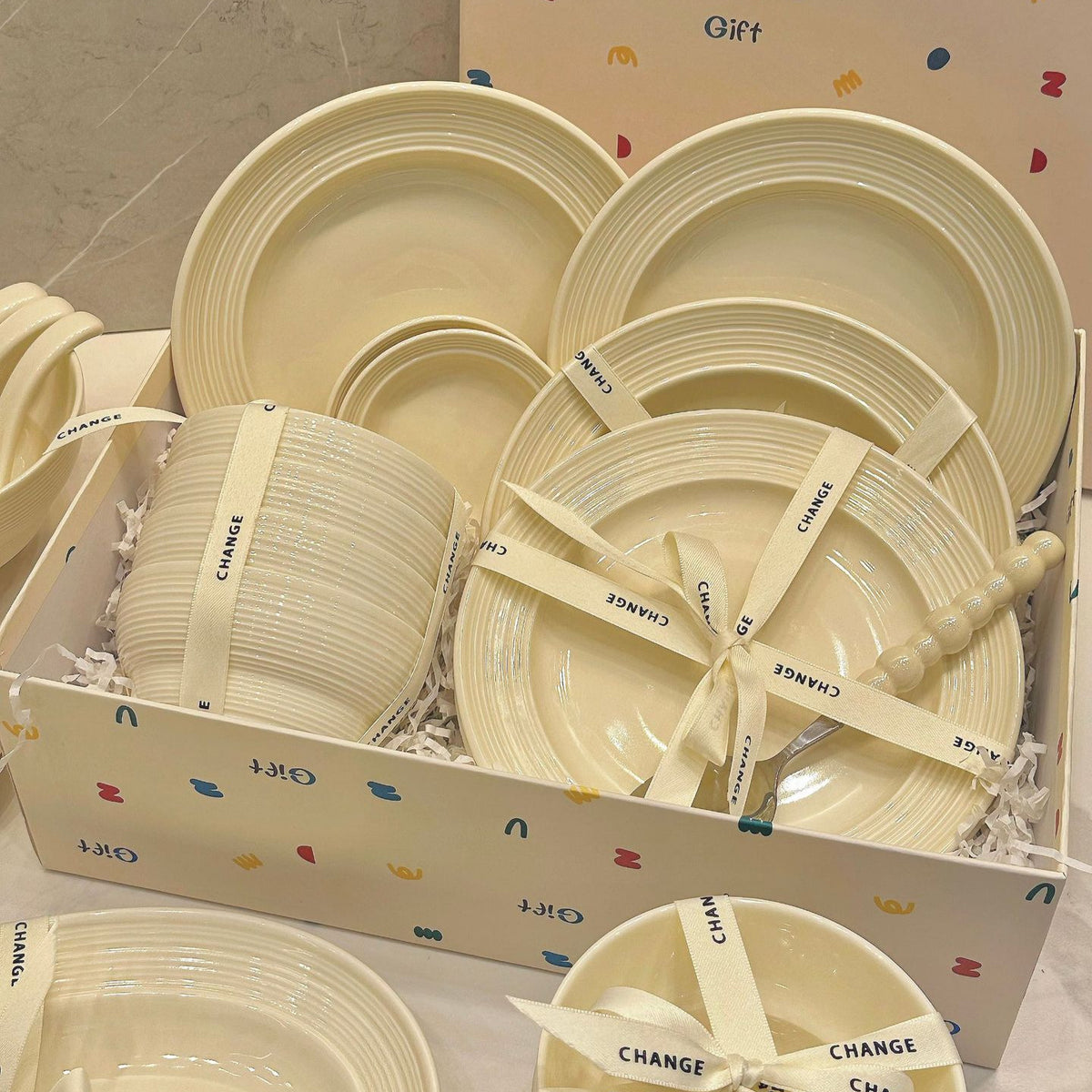 Jingdezhen milky-white dinnerware set with underglaze bowls and plates