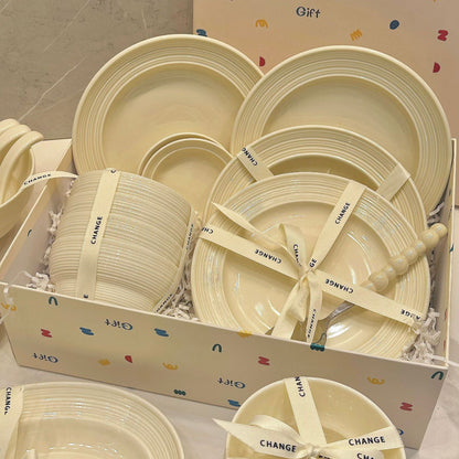 Jingdezhen milky-white dinnerware set with underglaze bowls and plates
