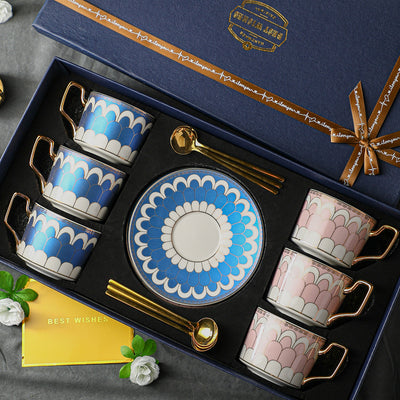Three Pink and Three Blue Cups - Gift Box