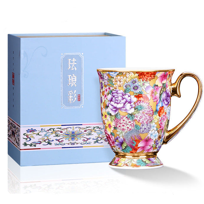 Patterned Porcelain Mug with Spoon