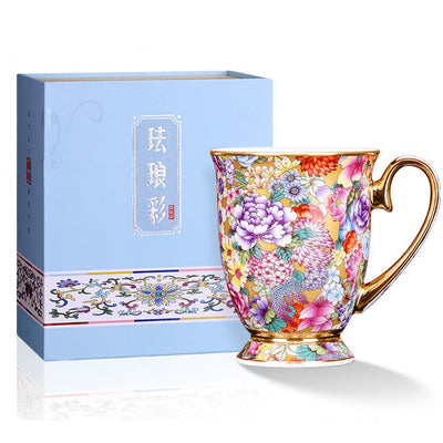 Floral Mug Gift Box - Luanhua Gold Pattern + Spoon