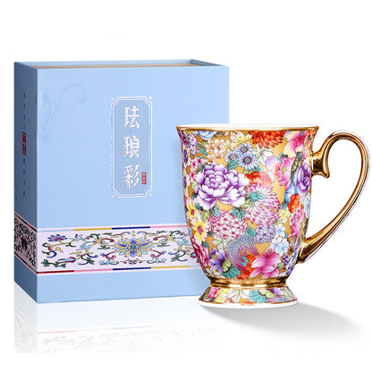 Patterned Porcelain Mug with Spoon