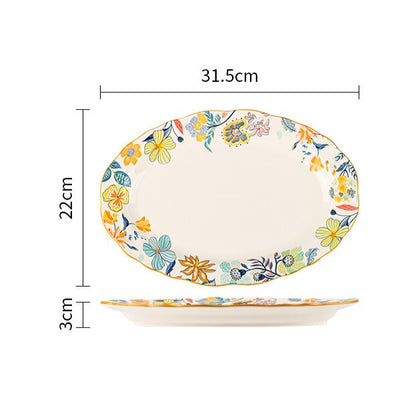 Man Ting Fang Full-Flower Porcelain Dinnerware – 12-inch Scalloped Fish Platter