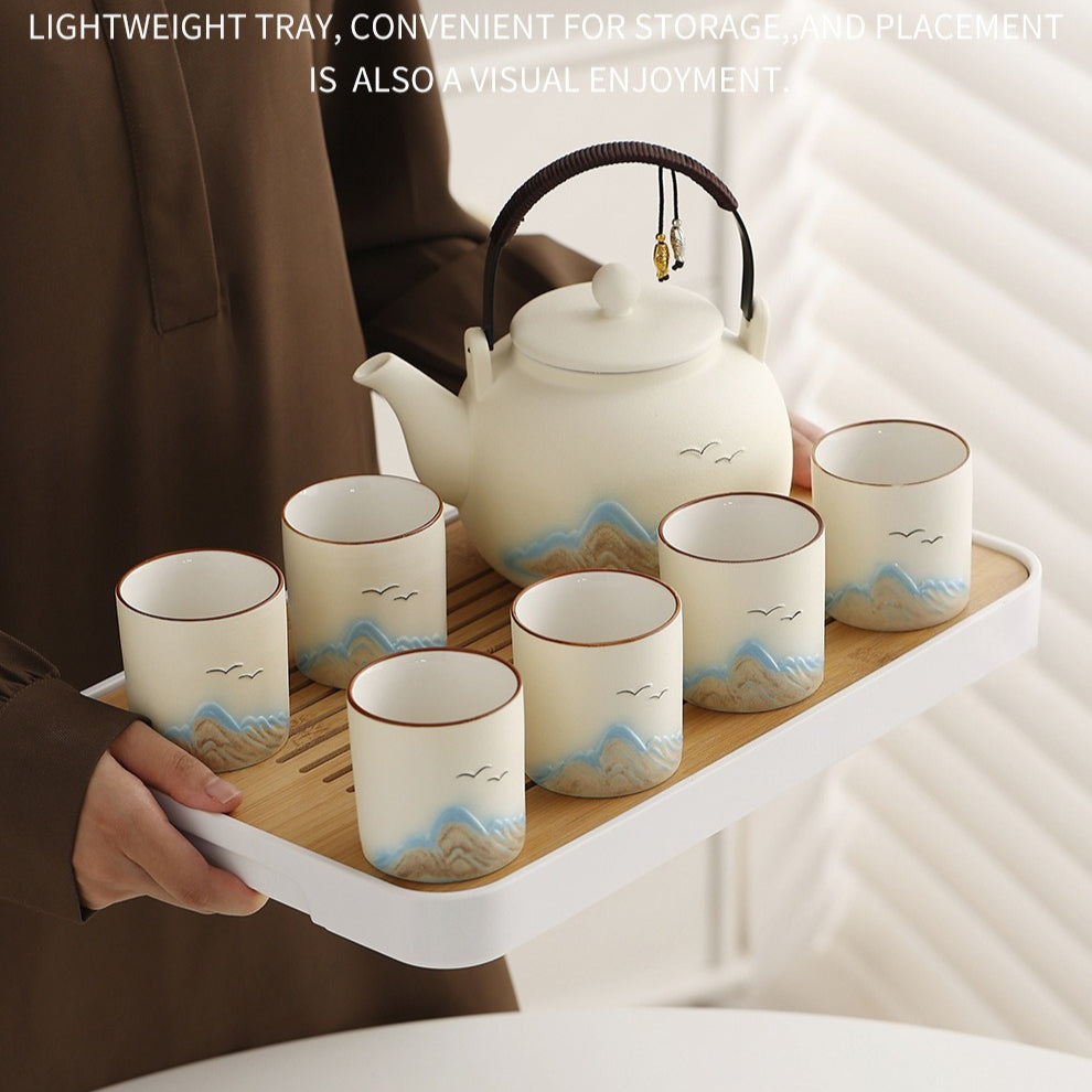 Matte distant-mountain tea set – detail