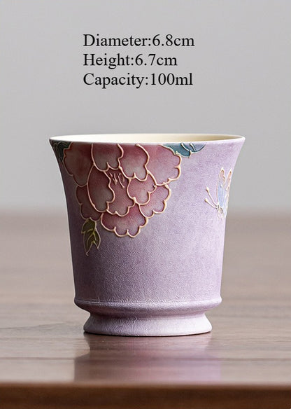 Purple Mist Peony Hand-Painted Porcelain – Ningya Cup – 100ml