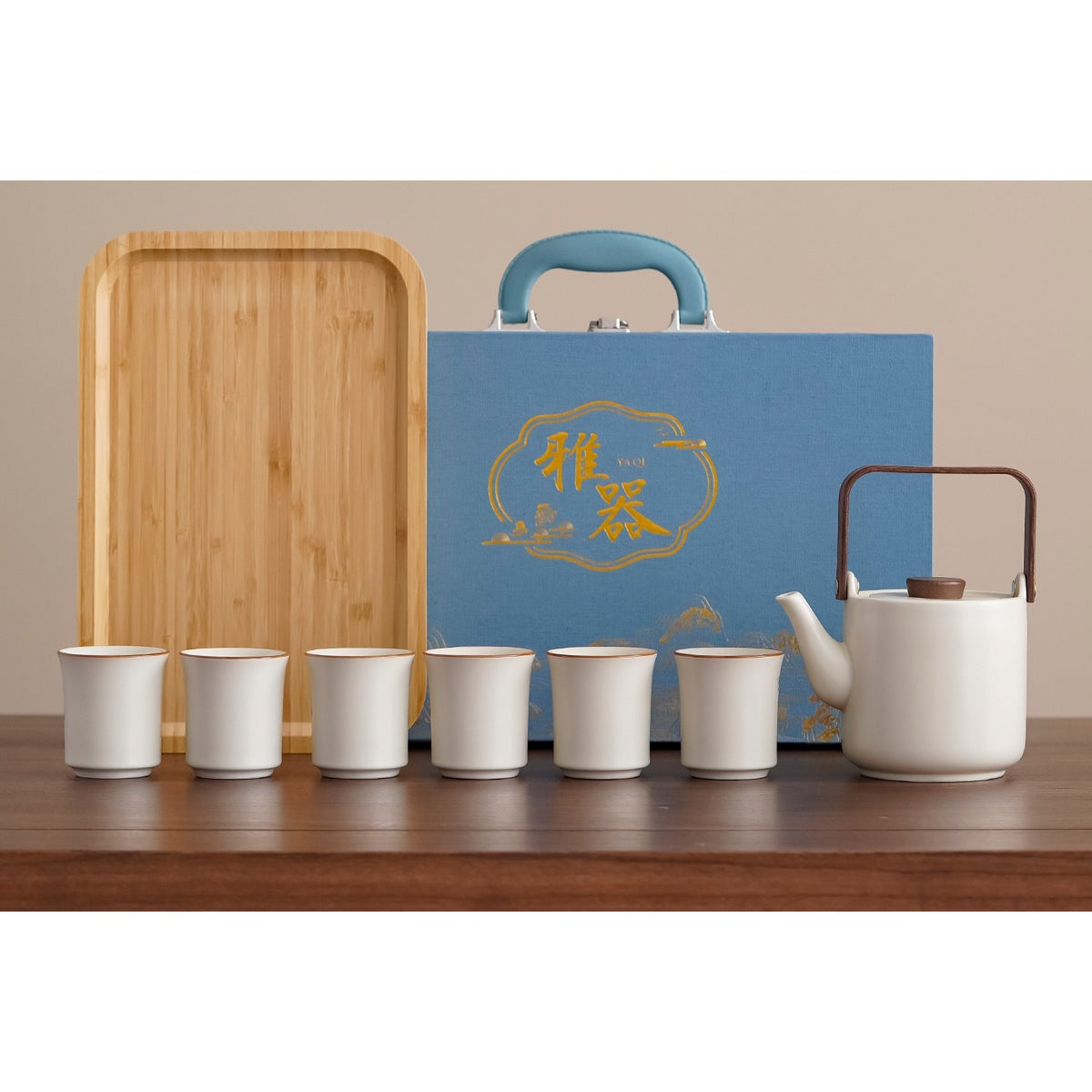 Ru-Style Cat Gongfu Tea Set – Solid / Bamboo Tray