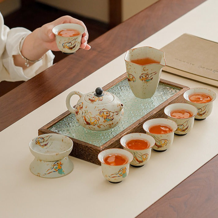 Dunhuang Flying Apsaras Flint-Red Xishi Teapot Tea Set – Gift Box