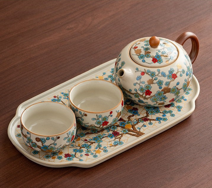 Ru-Style Golden Plum tea set – Xishi Pot + 2 Cups + Ru Tray