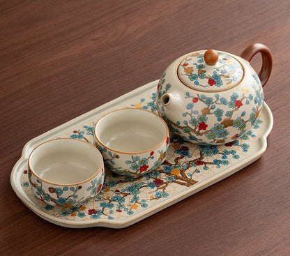Ru-Style Golden Plum tea set – Xishi Pot + 2 Cups + Ru Tray