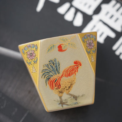 Golden Rooster Dawn Ru-Style Ceramic Tea Cup – Crackle Glaze