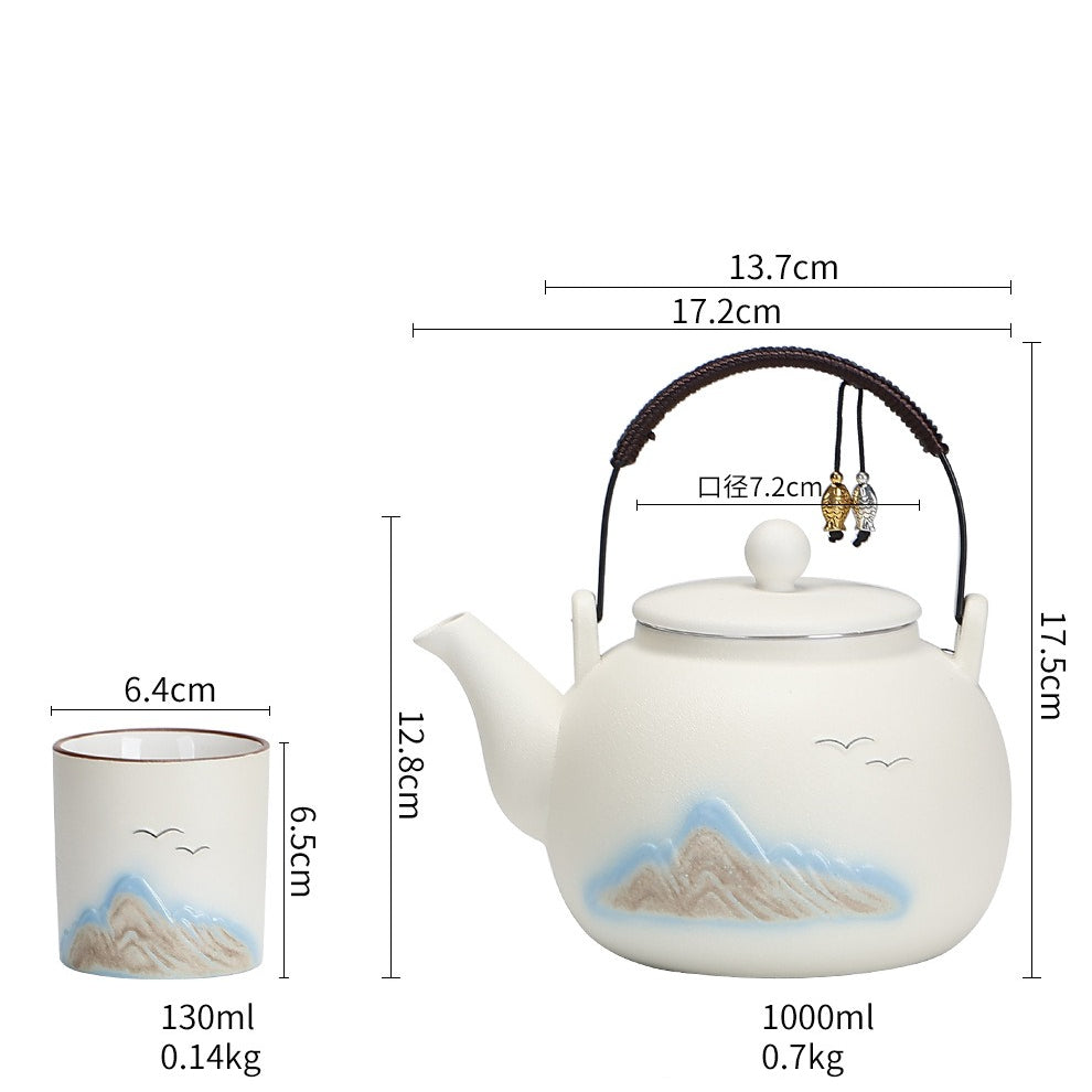 Matte distant-mountain tea set – detail