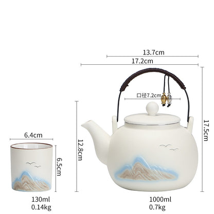 Matte distant-mountain tea set – detail
