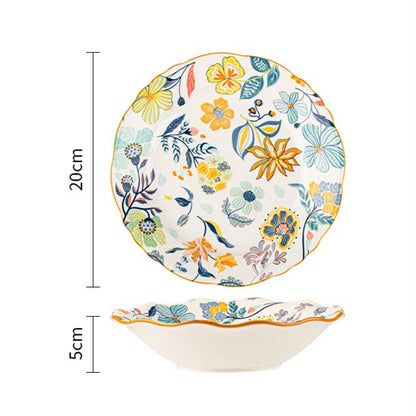 Man Ting Fang Full-Flower Porcelain Dinnerware – 8-inch Scalloped Deep Plate