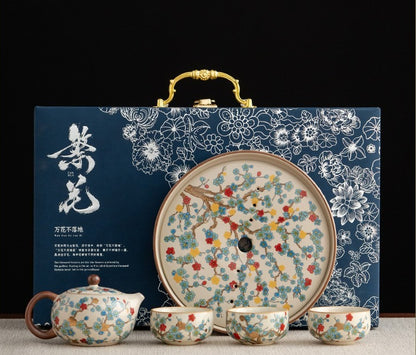 Ru-Style Golden Plum tea set – Xishi Pot + 3 Cups + Ceramic Tray + Gift Box