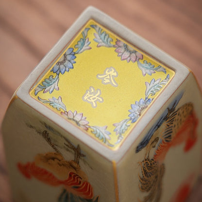 Golden Rooster Dawn Ru-Style Ceramic Tea Cup – Crackle Glaze